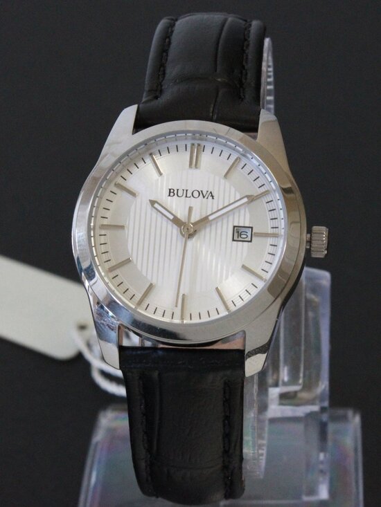 Bulova Ladies Classic Dress Watch Stainless, Silver Textured Dial, Black Strap main image 5